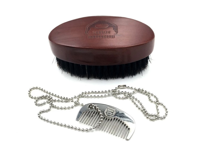 Manufacture Custom private label wooden shaving brush set with comb natural 100% boar bristle beard brush set for men