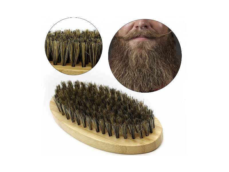 Wholesale Face Message Boar Bristle Beard Brush Mustache Round Bamboo Beard Brush