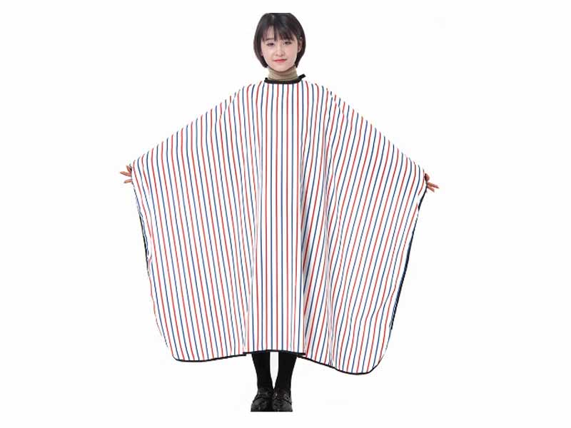 Newest Designed 2019 Stripe Printing Metal Button Neck Closure Hair Salon Custom Cape Polyester Cutting Barber Hair Dressing Cape