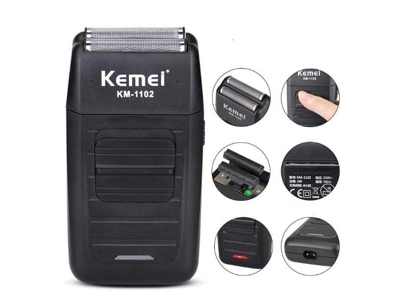 Kemei KM-1102 Rechargeable Cordless Shaver for Men Twin Blade Reciprocating Beard Razor Face Care Multifunction Strong Trimmer