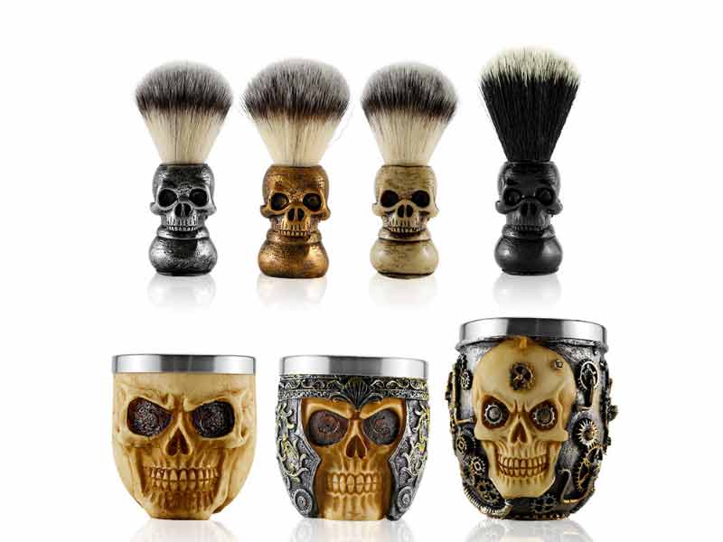 Men's Cleansing Skull Beard Brush/Hu Bao Boil Bowl/Nylon Modk Brush